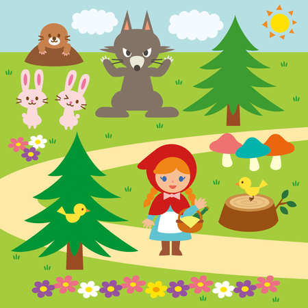 Little red riding hood vector setのイラスト素材