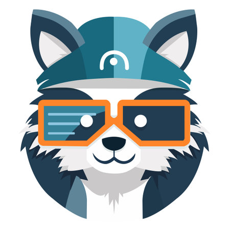 Animal raccoon in cartoon style, minimalist flat style logo on white backgroundのイラスト素材