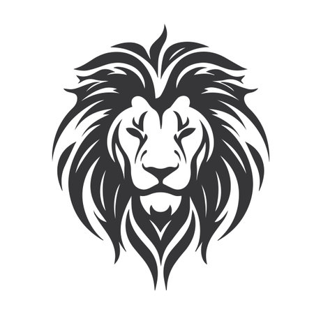 Vector black and white image of a lion head, tattooのイラスト素材