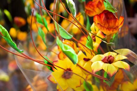 Dried and paper flowers on the fairの写真素材