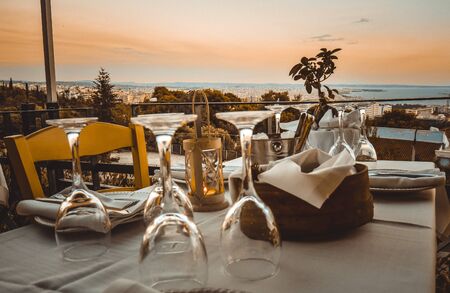 wine bar restaurant in Greeceの写真素材