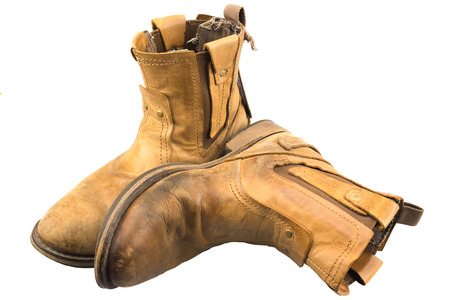 Isolated Patina Engineer Leather Boot on White Backgroundの写真素材