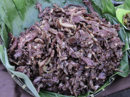Dried pork on banana leavesの写真素材