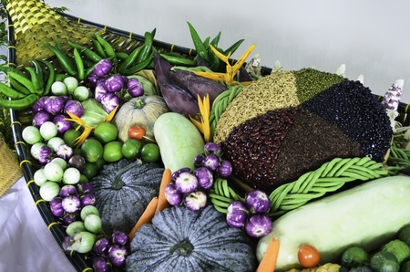 beatiful vegetable in a wooden boatの写真素材