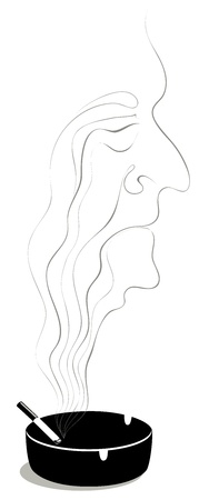 An old smoker's face is looming in the smokeのイラスト素材