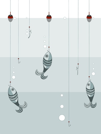 Fishes on the hooks. のイラスト素材