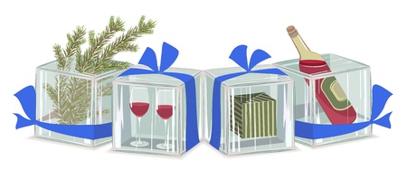 Christmas composition in ice cubes. no transparency, EPS8 layered illustrationのイラスト素材