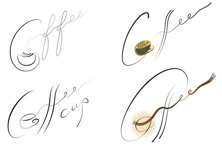 Coffee handwritten sign set. EPS 10 layered vector illustration. Feather effect with one path.のイラスト素材