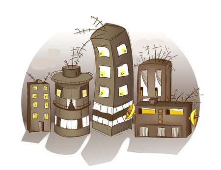 Cartoon Spooky Houses. Illustration of a crazy neighborhood. Simple gradients and meshes used. Layered and grouped by items.のイラスト素材