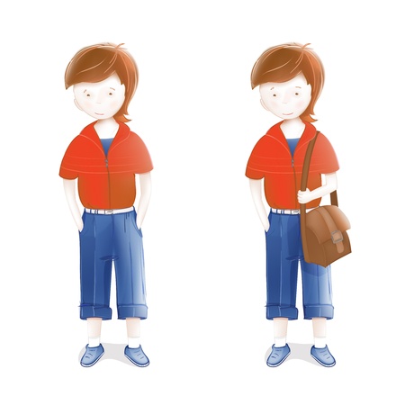 Young Student with a Bag Going to School.  illustration of a young and pretty male student with books.のイラスト素材