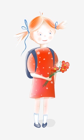 A Little Girl Going  to School . Cute illustration of a  little girl going to school.のイラスト素材