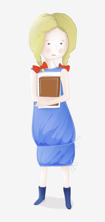 Young Blond Girl with Books Going to School.  illustration of a young and pretty female student with books.のイラスト素材