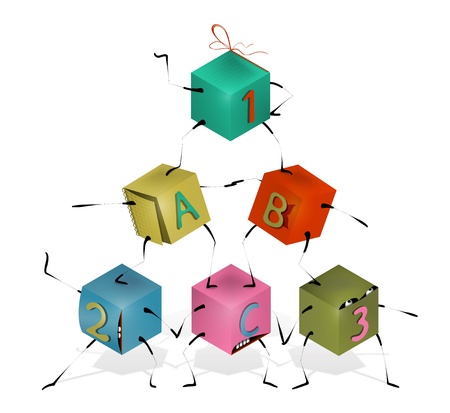 Funny Toy Blocks Pyramid with Letters  Toy funny pyramid of colorful blocks characters  Vector EPS 10 のイラスト素材