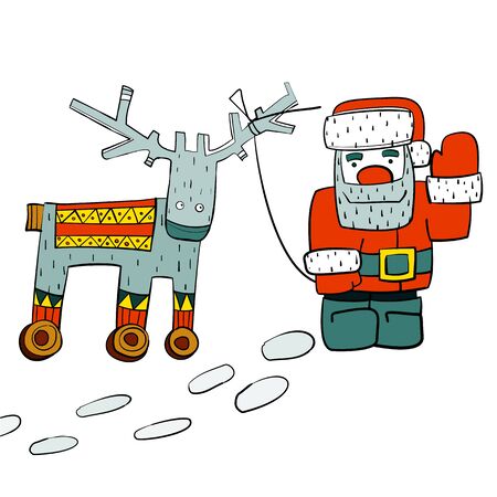 Humorous Santa and Reindeer on Wheelsのイラスト素材