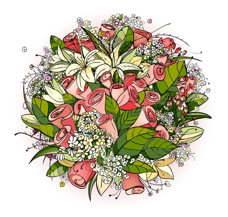 Roses and Lily Flowers Bunch Illustrationのイラスト素材