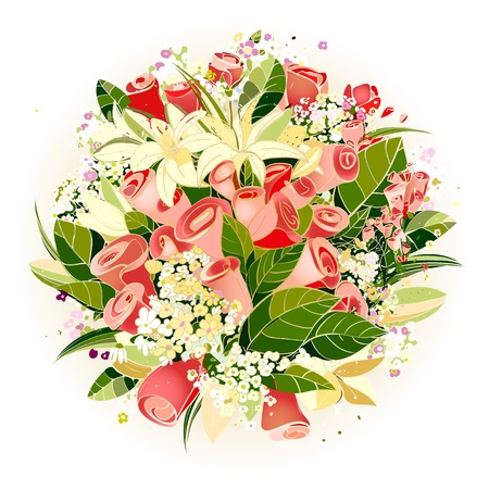 Roses and Lily Flowers Bunch Illustrationのイラスト素材