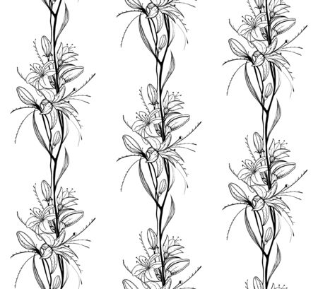 Lily Flowers Outline Seamless Patternのイラスト素材