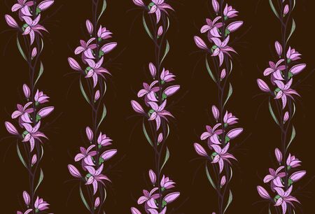 Lily Flowers Seamless Pattern on Dark Backgroundのイラスト素材
