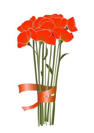 Beautiful Red Poppies with Ribbonのイラスト素材