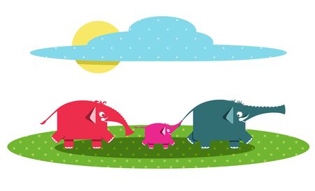 Funny Graphic Elephants Familyのイラスト素材