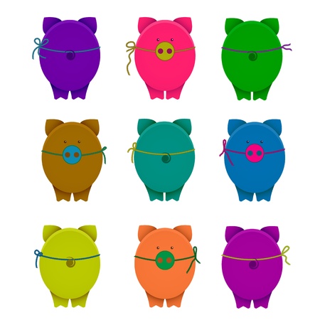 Cartoon Graphic Crazy Pigs with Snoutsのイラスト素材