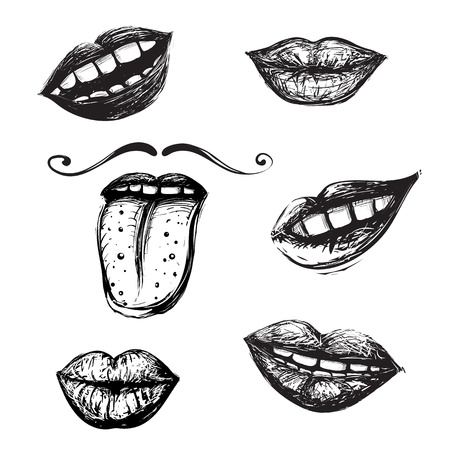 Inky mouth doodles setのイラスト素材