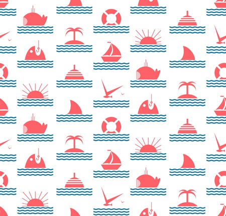 Nautical and Sea Seamless Pattern  Graphic and bright seamless background のイラスト素材