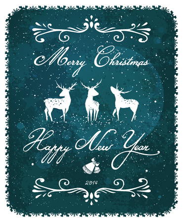 Merry Christmas and New Year Vintage Deer Greeting  Vector illustration  Reindeers new year card のイラスト素材