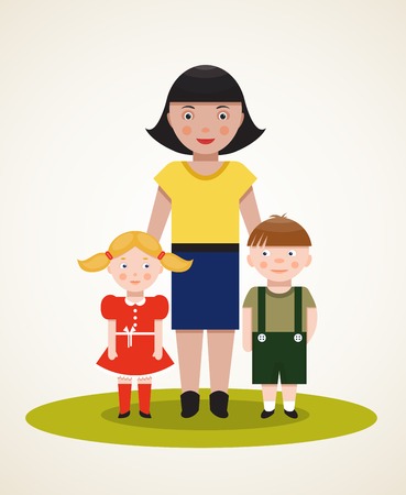 Happy Mother with Two Children  Mother, son and daughter  のイラスト素材