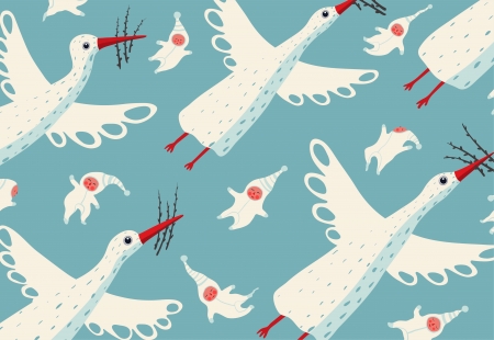 Flying Storks and Children Illustration  Baby boom childish illustration  Vector drawing EPS8 のイラスト素材