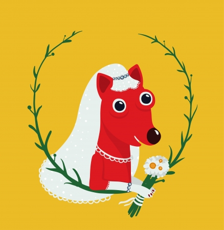 Dog Bride Funny Portrait Illustration  Animal wedding bridal drawing  Vector illustration EPS8 のイラスト素材