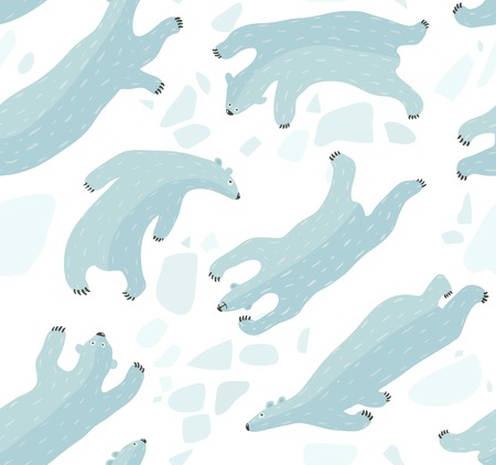 Swimming Polar Bears Seamless Pattern  White bears swimming background  Vector backdrop illustration EPS8 のイラスト素材