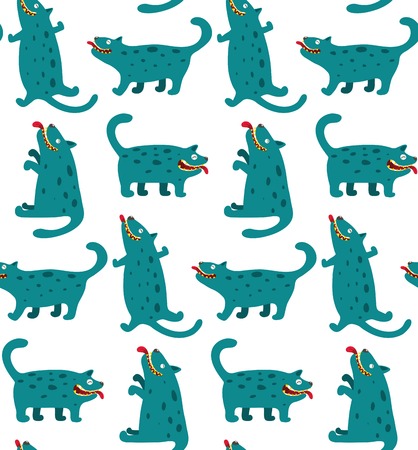 Cartoon Monster Dogs Seamless Pattern Fun and mad monster dogs   のイラスト素材