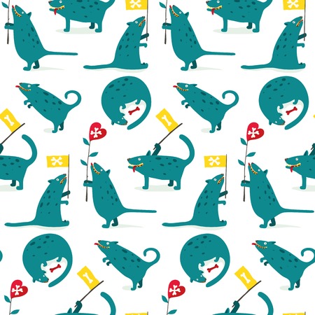 Cartoon Monster Dogs Seamless Pattern Fun and mad monster dogs     のイラスト素材