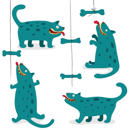 Cartoon Funny Monster Dogs Collection with Bones Fun and mad monster dogs  Vector illustration EPS8のイラスト素材