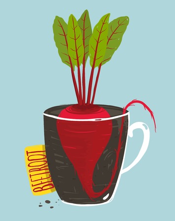 Growing Beetroot with Green Leafy Top in Mugのイラスト素材