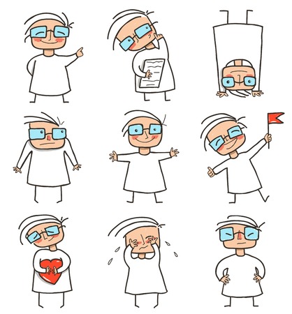 Girl Character Comic Collection. Fun child mascot with different expressions. Vector EPS8.のイラスト素材