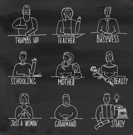 Monochrome Hand Drawn People Occupation on Blackboard. のイラスト素材