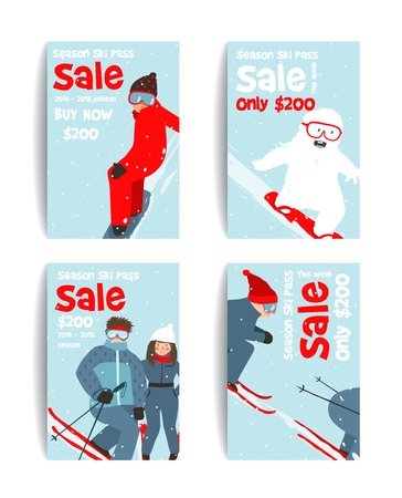 Skier and Snowboarder Fun Winter Sport Flyer Design Templateのイラスト素材