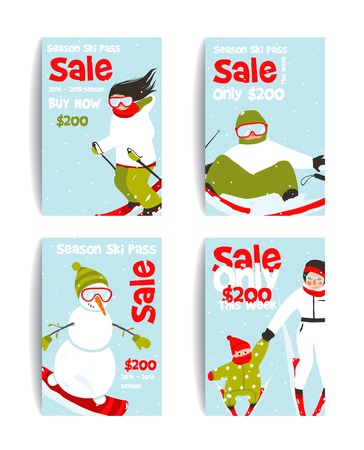 Mountain Skier Colorful Winter Sport Flyer Design Templateのイラスト素材