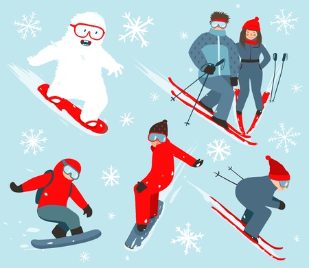 Skier and Snowboarder Winter Sport Illustration Collectionのイラスト素材