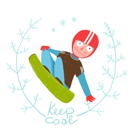 Snowboard Funky Free Rider Jumping Colorful Cartoon for Kids. のイラスト素材