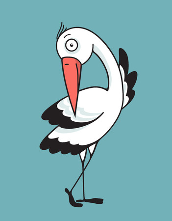 Bird Stork Flat Design Character. Bird stork flat design. Mascot and wing, nature and beak, wildlife vector illustrationのイラスト素材
