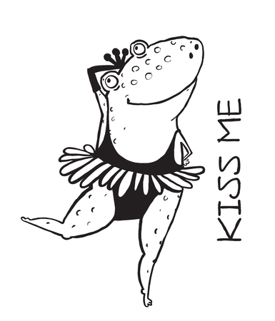 Outline frog kiss me. Valentine animal love illustration, romantic character princess のイラスト素材