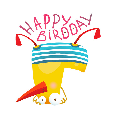 Yellow duckling birdie cartoon humorous childish adorable illustration. Transparent background vector.のイラスト素材