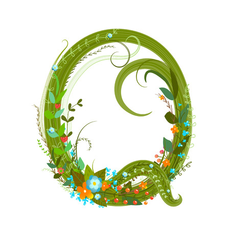 Colorful hand drawn blooming flowers ABC. Isolated on white summer typography design illustration. Vector EPS10.のイラスト素材