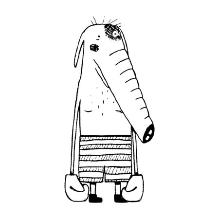 Fun sportsman boxing animal design. Outline doodle cartoon. Vector illustration.のイラスト素材