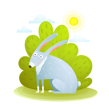 Colorful cartoon animal in the bush. White background vector illustrationのイラスト素材