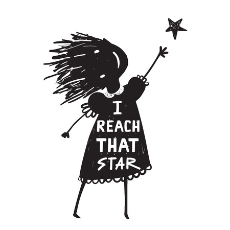 Girl or KId Reaching the High Starのイラスト素材