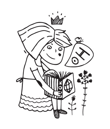 Kid Girl Reading a Book Studyingのイラスト素材